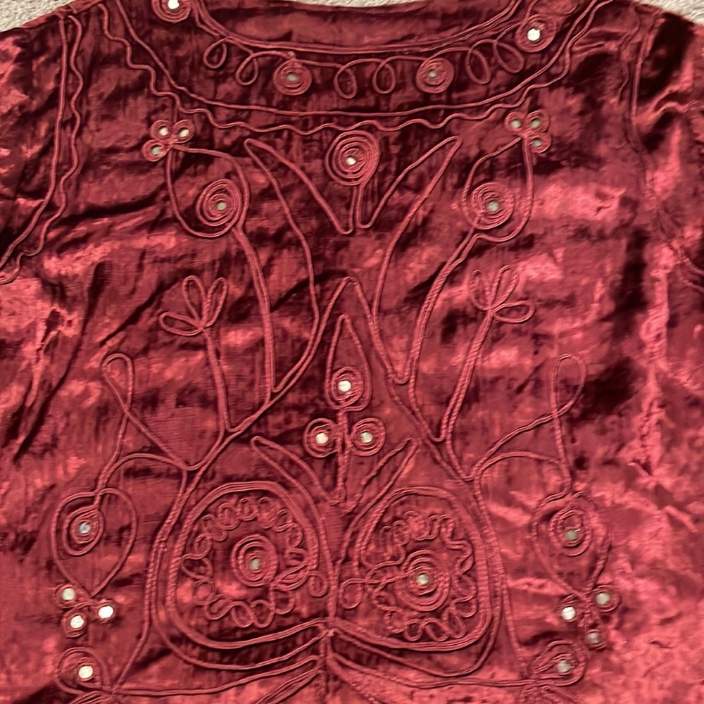 Asha Vintage Crushed Velvet Jacket Embroidered Mirrored Size Small Medium - Picture 11 of 12